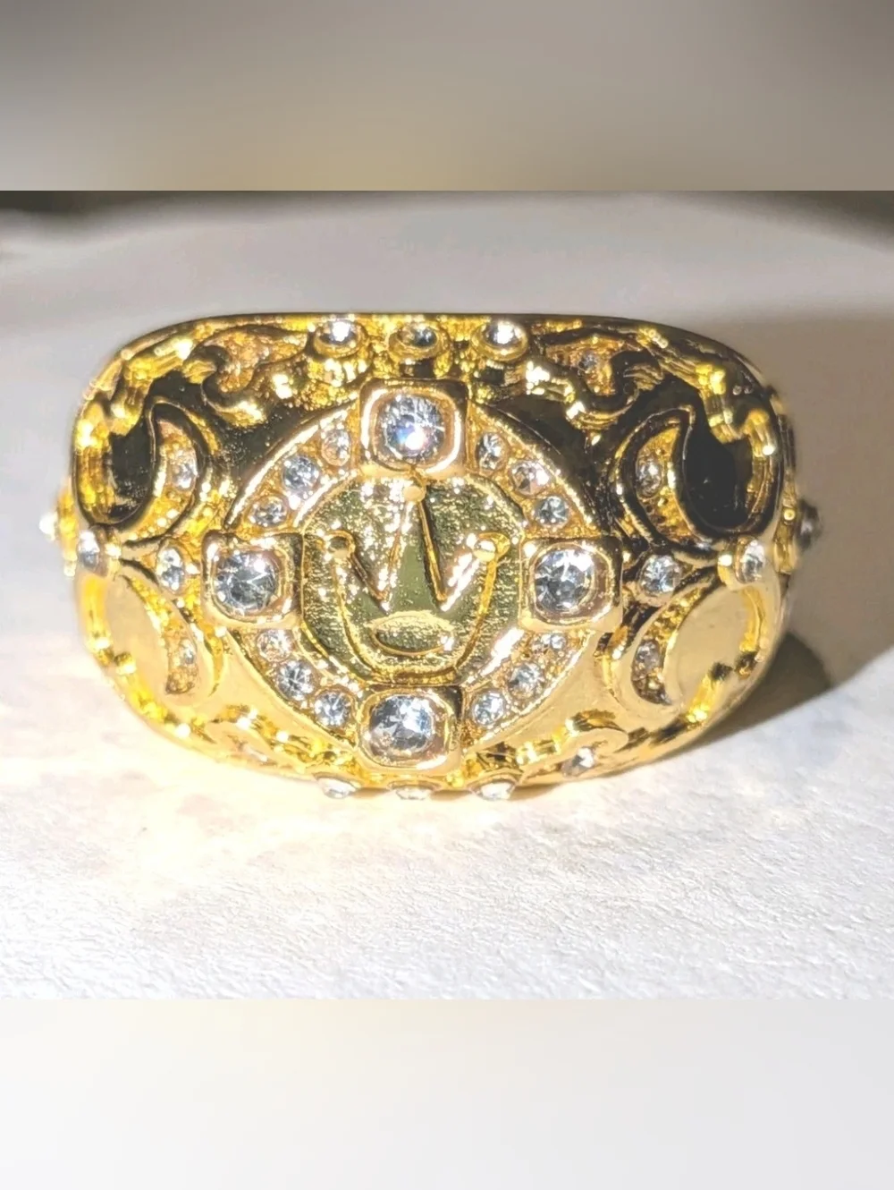 2Ct Round Real Moissanite Royal King Crown Wedding Ring 14K Yellow Gold Plated12